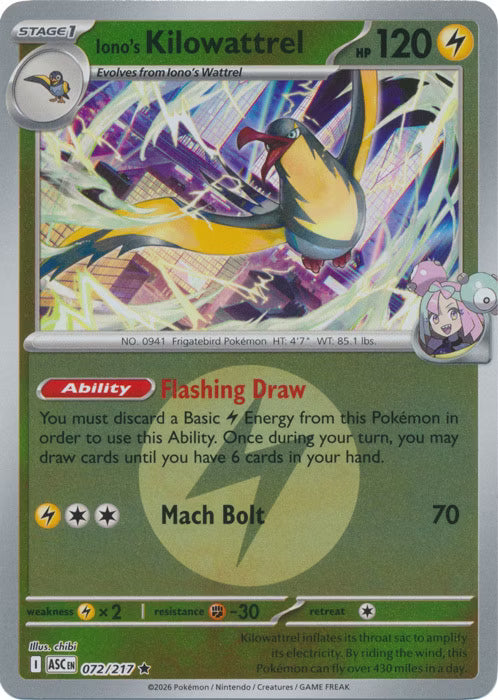 Ascended Heroes - 072/217 - Iono's Kilowattrel - Energy Reverse Holo