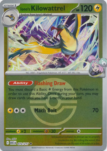 Ascended Heroes - 072/217 - Iono's Kilowattrel - Ball Reverse Holo