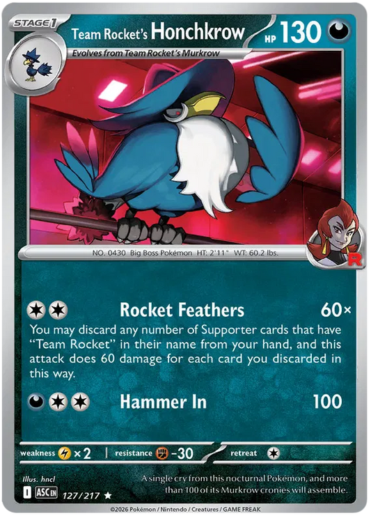 Ascended Heroes - 127/217 - Team Rocket's Honchkrow - Holo