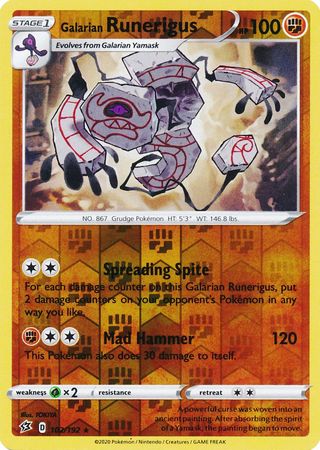 Rebel Clash - 102/192 - Galarian Runerigus - Reverse Holo