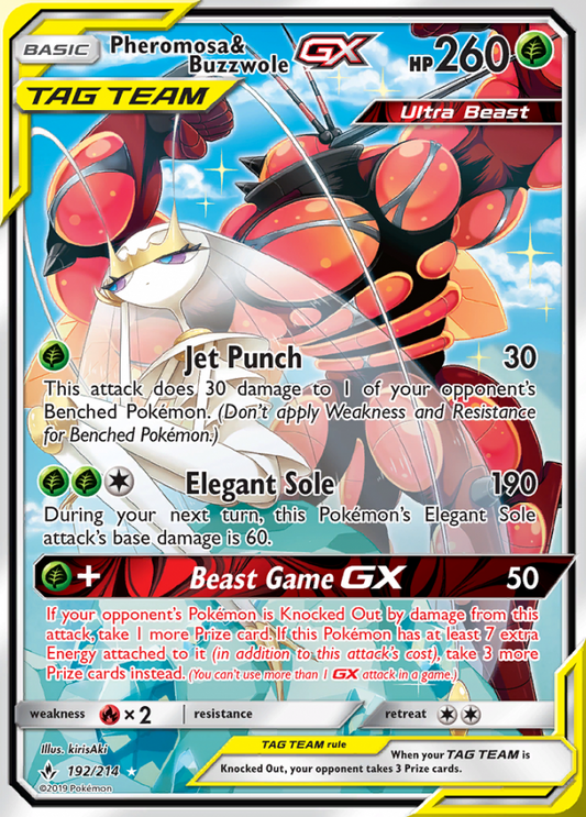 Unbroken Bonds - 192/214 - Pheromosa & Buzzwole GX (Tag Team)