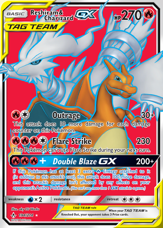 Unbroken Bonds - 194/214 - Reshiram & Charizard GX (Tag Team)