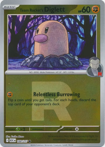 Ascended Heroes - 100/217 - Team Rocket's Diglett - Rocket Reverse Holo