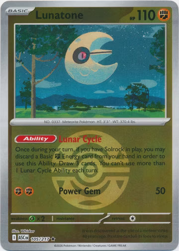 Ascended Heroes - 105/217 - Lunatone - Ball Reverse Holo