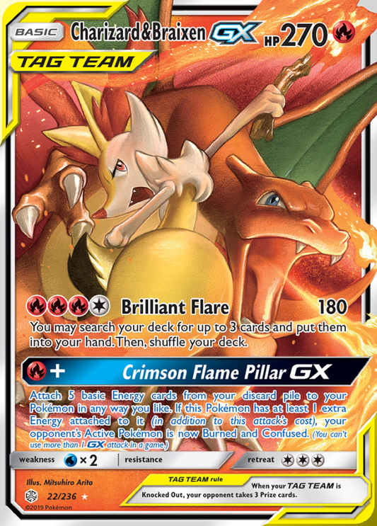 Cosmic Eclipse - 022/236 - Charizard &amp; Braixen GX (Tag Team)