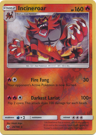 Sun &amp; Moon - 026/149 - Incineroar - Reverse Holo
