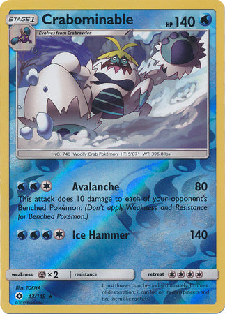 Sun &amp; Moon - 043/149 - Crabominable - Reverse Holo