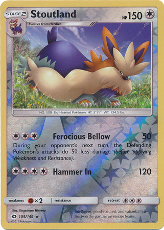 Sun &amp; Moon - 105/149 - Stoutland - Reverse Holo