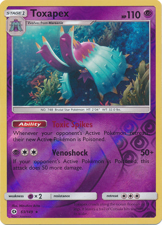 Sun &amp; Moon - 063/149 - Toxapex - Reverse Holo