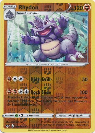 Sword &amp; Shield - 098/202 - Rhydon - Reverse Holo