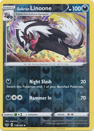 Sword &amp; Shield - 118/202 - Galarian Linoone - Reverse Holo