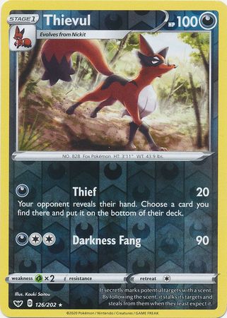 Sword &amp; Shield - 126/202 - Thievul - Reverse Holo