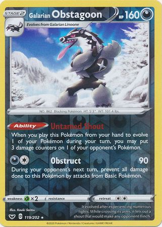Sword &amp; Shield - 119/202 - Galarian Obstagoon - Reverse Holo