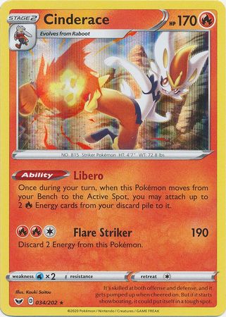 Sword &amp; Shield - 034/202 - Cinderace - Holo