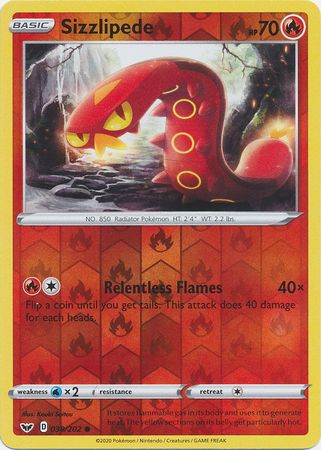 Sword &amp; Shield - 038/202 - Sizzlipede - Reverse Holo