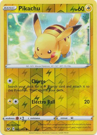 Sword &amp; Shield - 065/202 - Pikachu - Reverse Holo