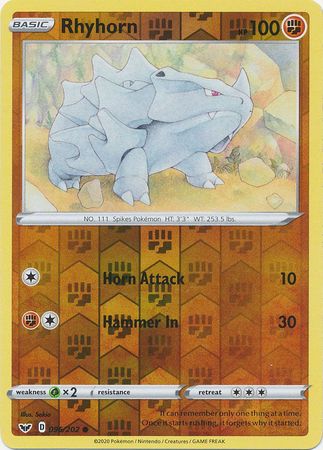Sword &amp; Shield - 096/202 - Rhyhorn - Reverse Holo