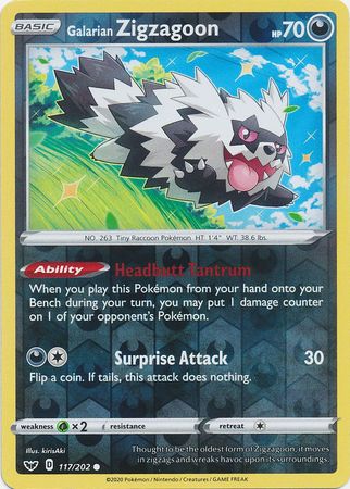 Sword &amp; Shield - 117/202 - Galarian Zigzagoon - Reverse Holo