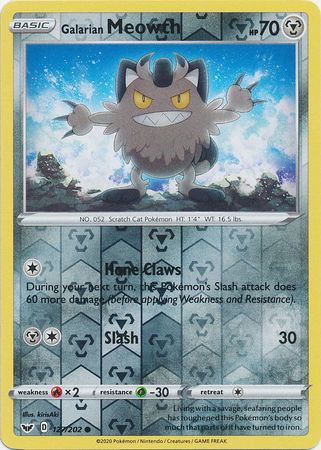 Sword &amp; Shield - 127/202 - Galarian Meowth - Reverse Holo