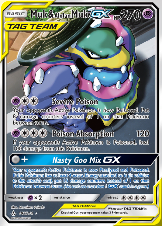 Unbroken Bonds - 197/214 - Muk &amp; Alolan Muk GX (Tag Team)