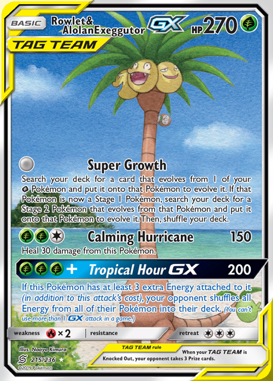 Unified Minds - 215/236 - Rowlet &amp; Alolan Exeggutor GX (Tag Team)