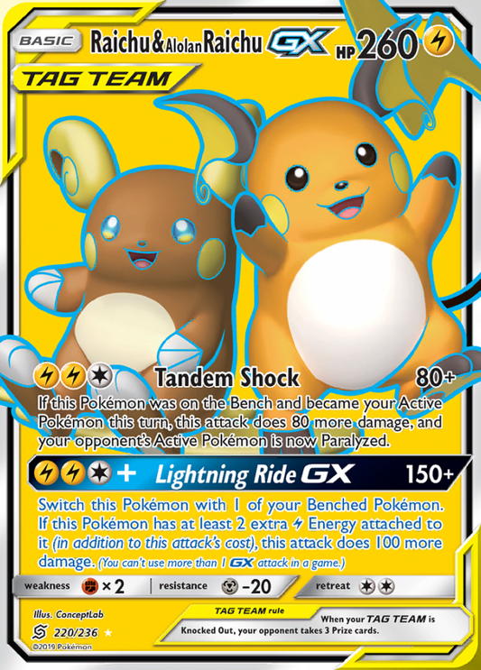 Unified Minds - 220/236 - Raichu &amp; Alolan Raichu GX (Tag Team)