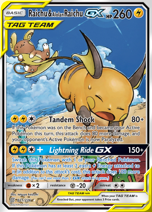 Unified Minds - 221/236 - Raichu &amp; Alolan Raichu GX (Tag Team)
