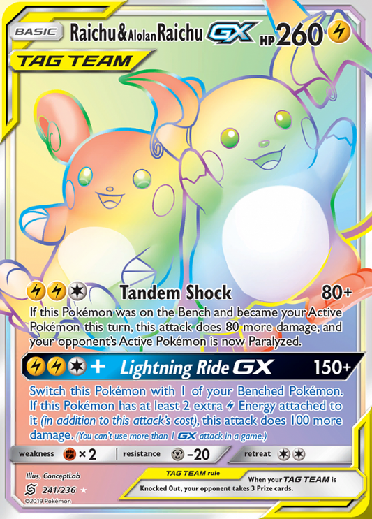 Unified Minds - 241/236 - Raichu &amp; Alolan Raichu GX (Tag Team)