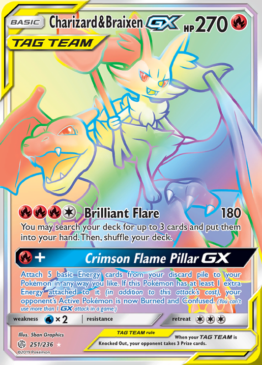 Cosmic Eclipse - 251/236 - Charizard &amp; Braixen GX (Tag Team)