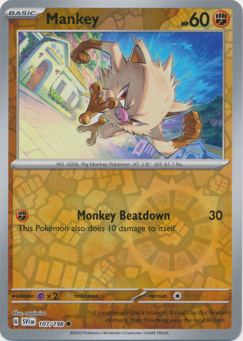 Scarlet &amp; Violet - 107/198 - Mankey - Reverse Holo